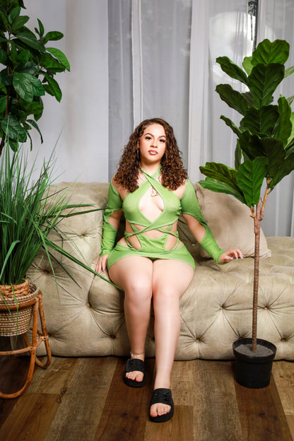 Green Strappy Sexy Bodysuit