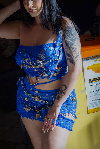 Away in the Tropics Embellished Mesh Skirt Set
