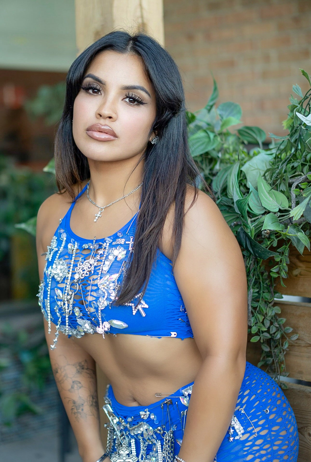 No Bars Mesh Embellished Skirt Set