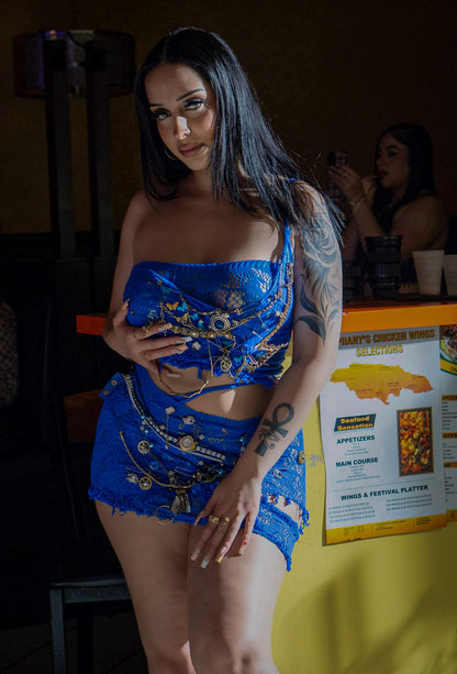 Away in the Tropics Embellished Mesh Skirt Set