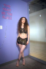 Load image into Gallery viewer, Gold obsession embellished mesh skirt set
