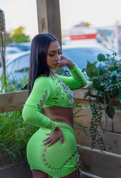 Season of Giving Looks Embellished Mesh Skirt Set