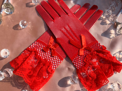 Cerise Forgotten Shadow Lace Gloves