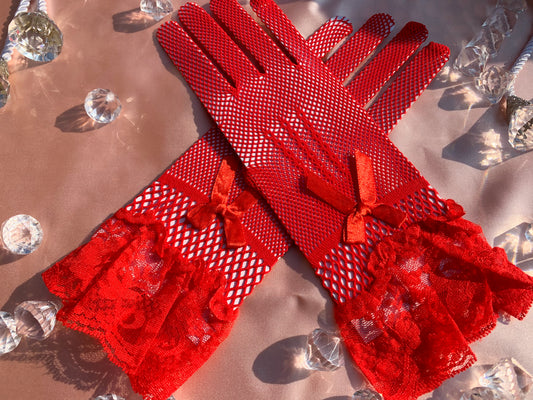 Cerise Forgotten Shadow Lace Gloves